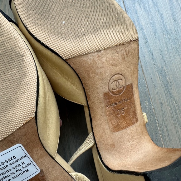 Chanel Slingbacks Beige Black Goatskin & Grosgrain Leather Heel Color Block - 36 - Picture 13 of 16